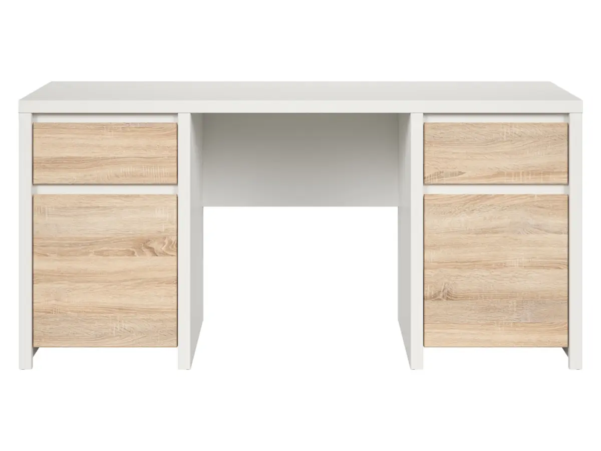 Escritorio Kaspian 160 cm con 2 puertas y cajones blanco/roble sonoma