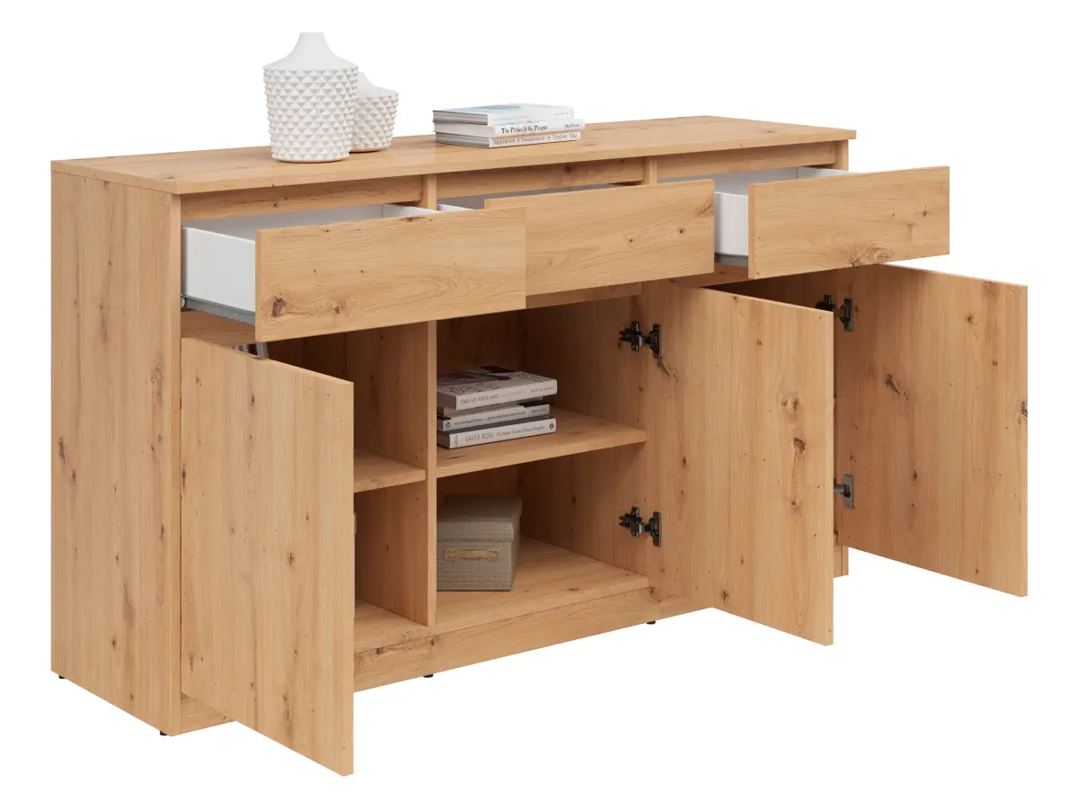Cómoda Saturn 135 cm con 3 puertas y 3 cajones roble artisan