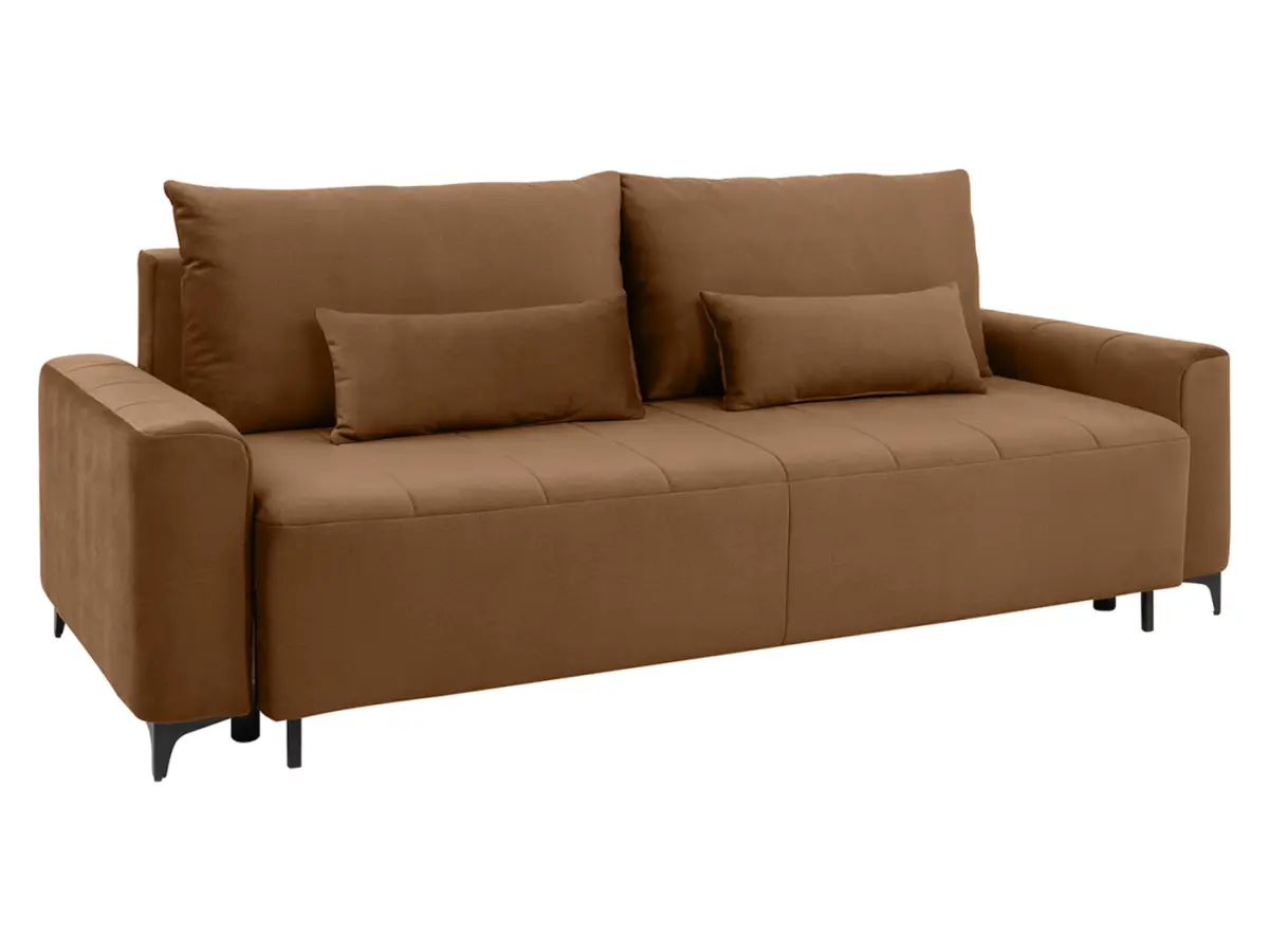 Sofá de tres plazas Kamari convertible con arcón de terciopelo marrón