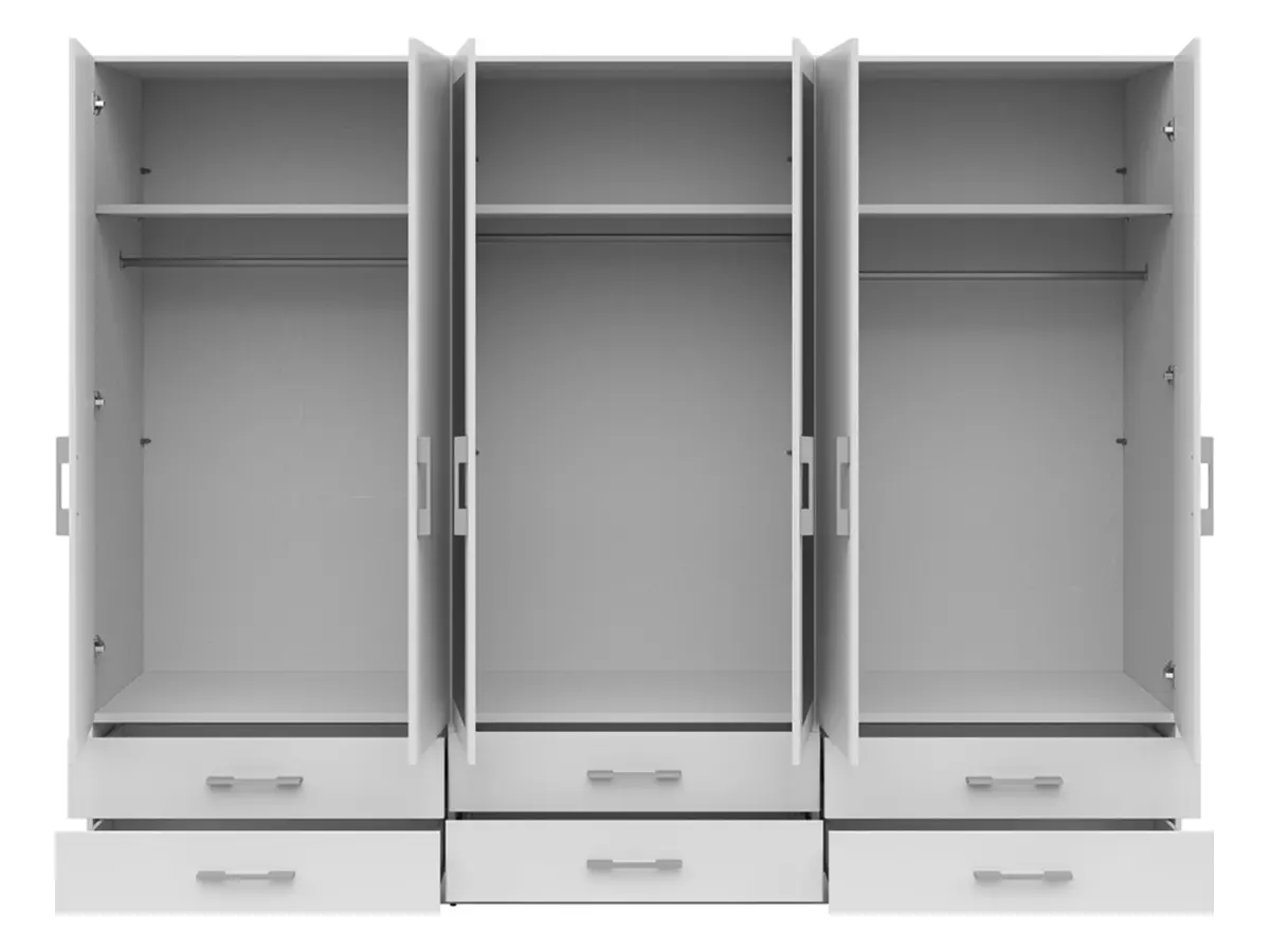 Armario de seis puertas Herford 270 cm con espejo y 6 cajones blanco