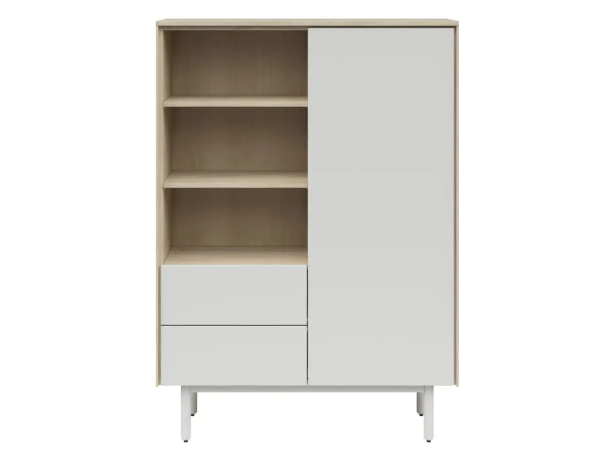 Estantería Ema 105 cm con puertas 2 cajones y estantes nogal jackson hickory/gris claro