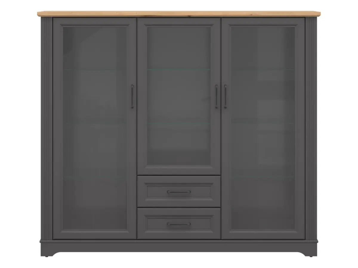 Vitrina Tolmin 168 cm con 3 puertas y 2 cajones grafito/roble artisan