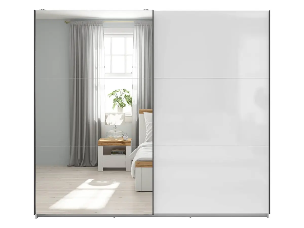 Armario de puertas correderas Tetrix 220 cm con espejo blanco brillo