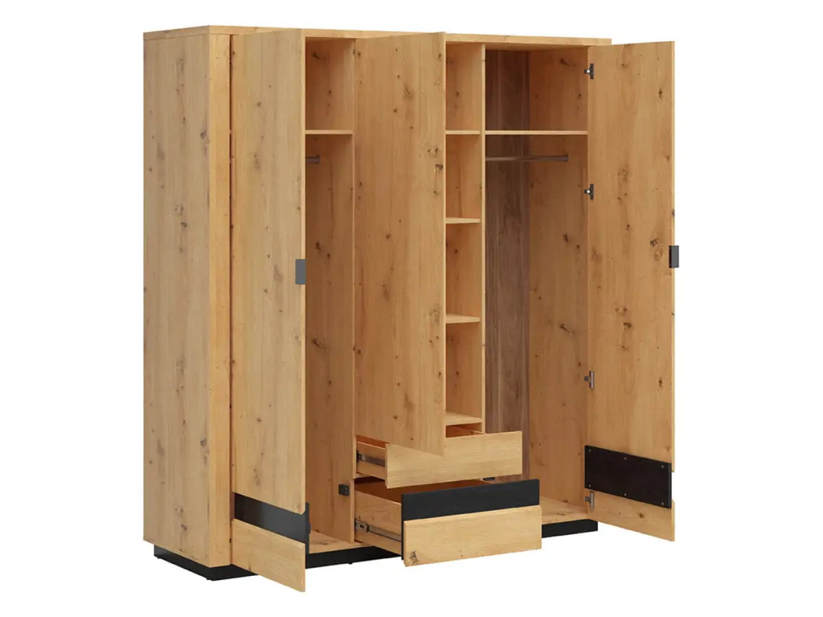 Armario de tres puertas Ostia 180 cm con cajones roble artisan/roble negro