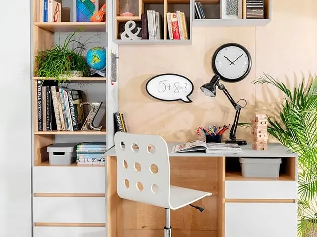 Estantería Nandu 50 cm con 3 cajones y 4 estantes gris claro/roble polaco