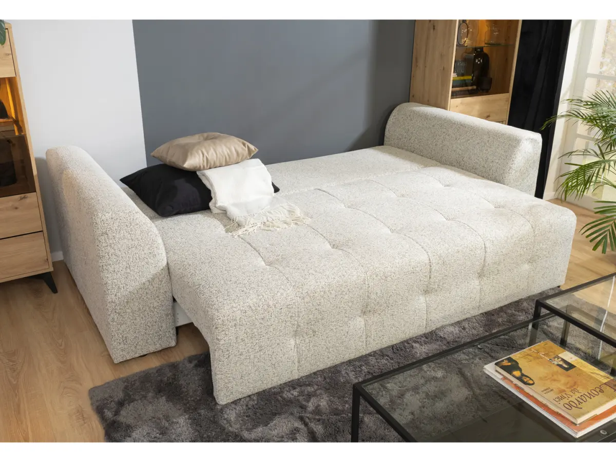 Sofá de tres plazas Royal IV convertible con arcón tejido trenzado beige