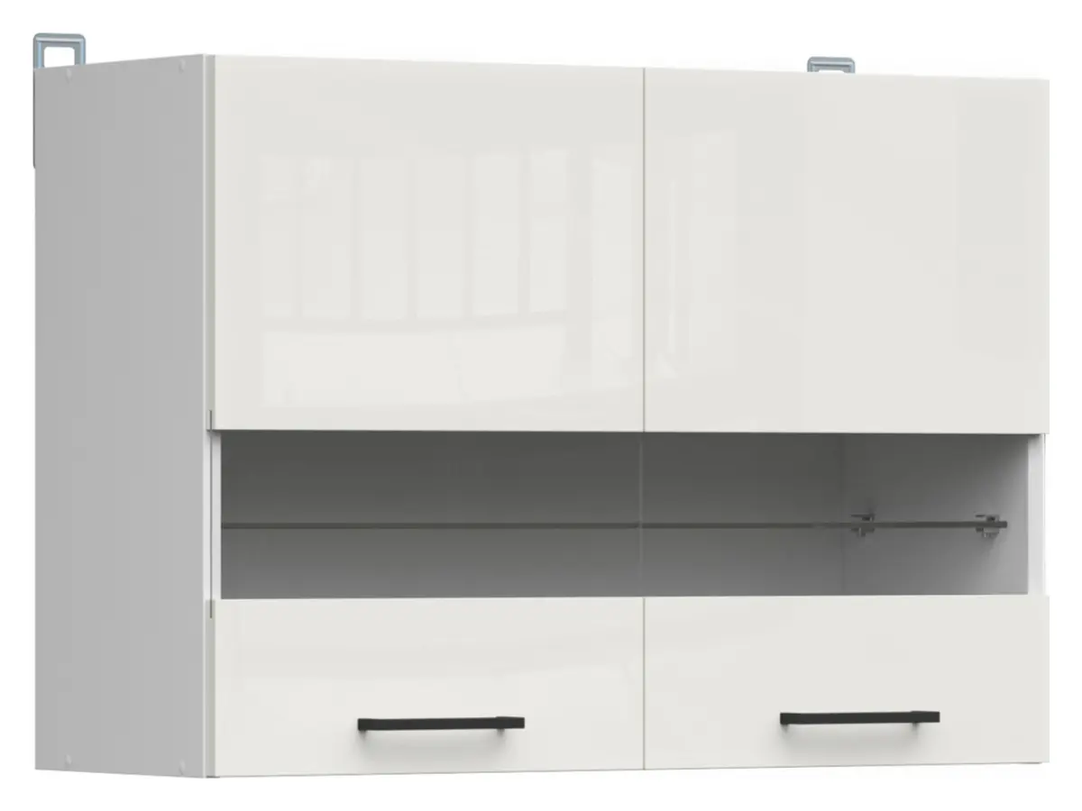 Armario de cocina superior Junona Line 80 cm de dos puertas con vitrina brillo tiza