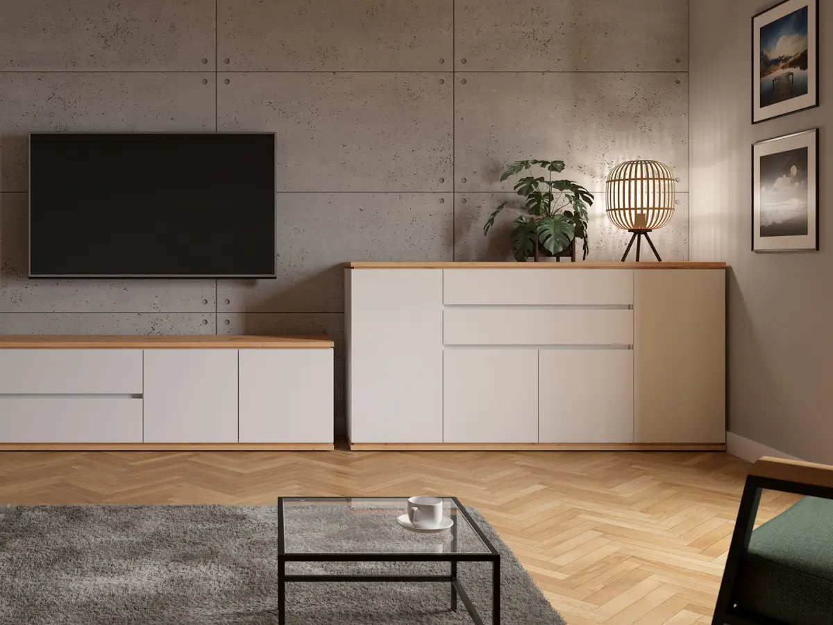 Cómoda Yamael 184 cm con 4 puertas y 2 cajones blanca