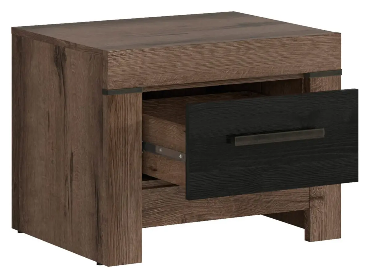 Mesita de noche Balin 57 cm con cajón roble monastery/roble negro