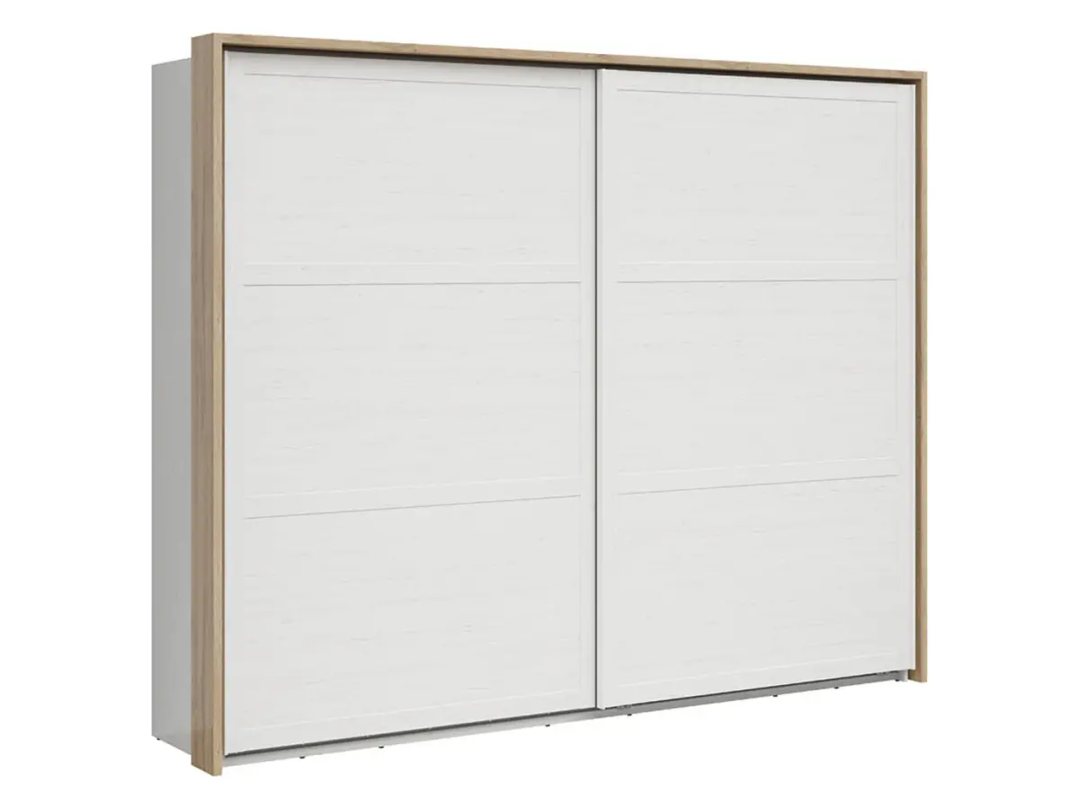 Armario de puertas correderas Loksa 270 cm pino andersen blanco/roble grandson