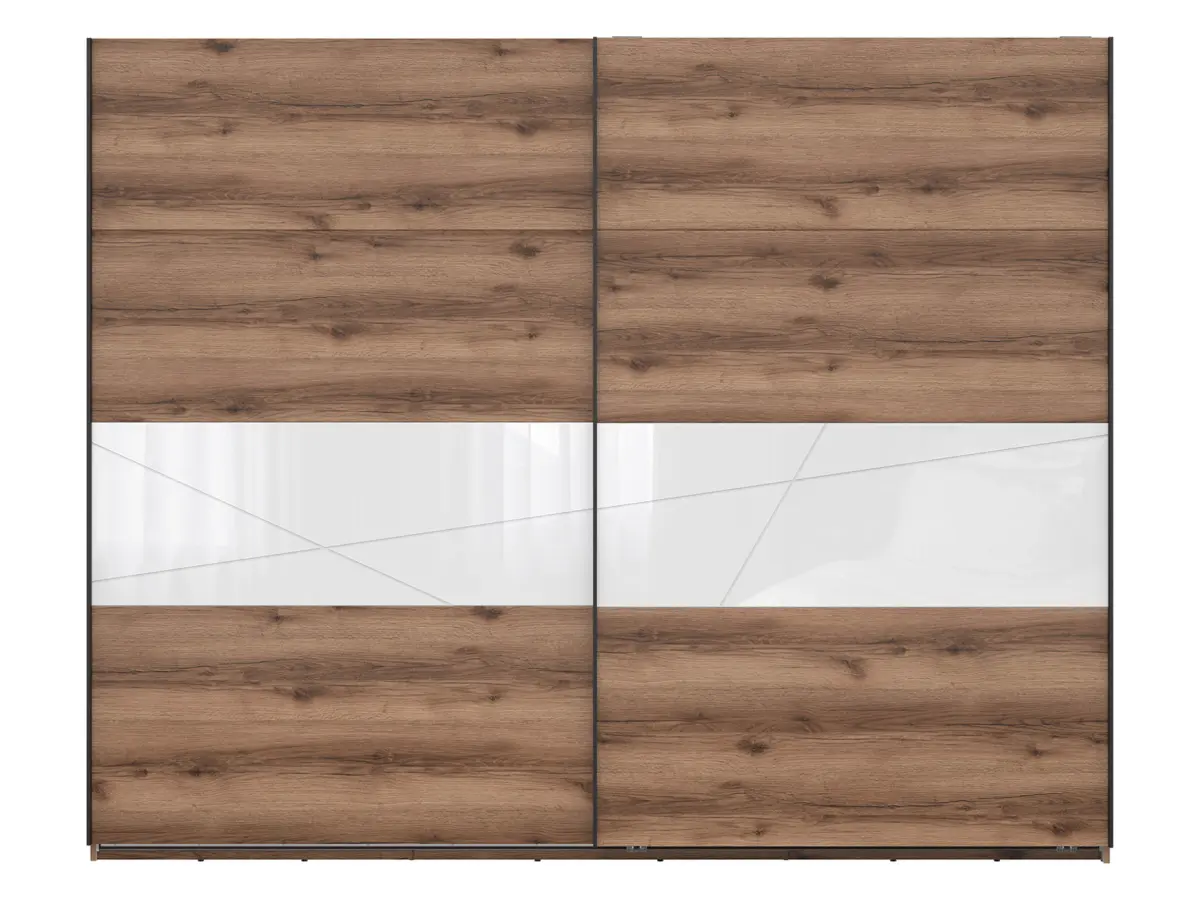 Armario de puertas correderas Forn 270 cm roble delano oscuro/blanco brillo