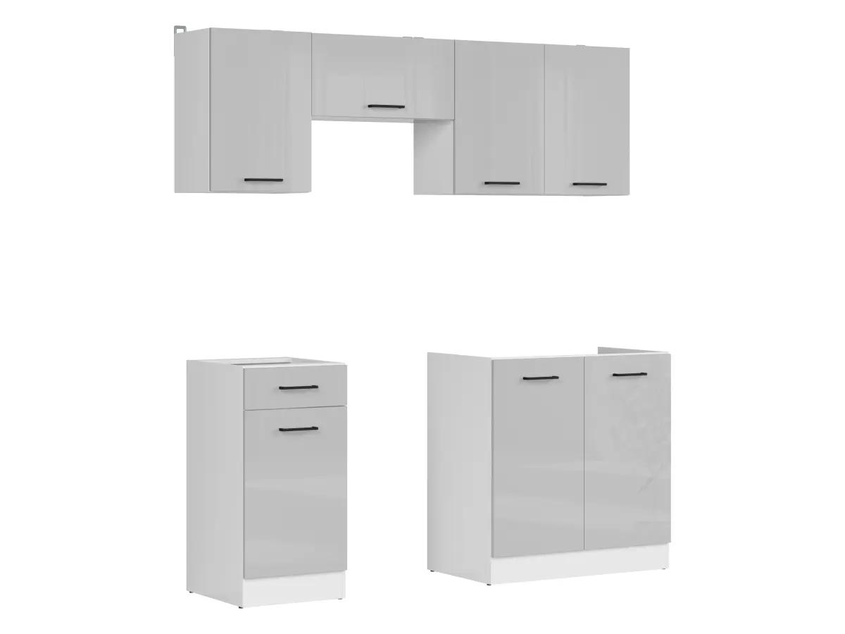 Conjunto de cocina Junona Line 180 cm gris claro brillo sin encimera
