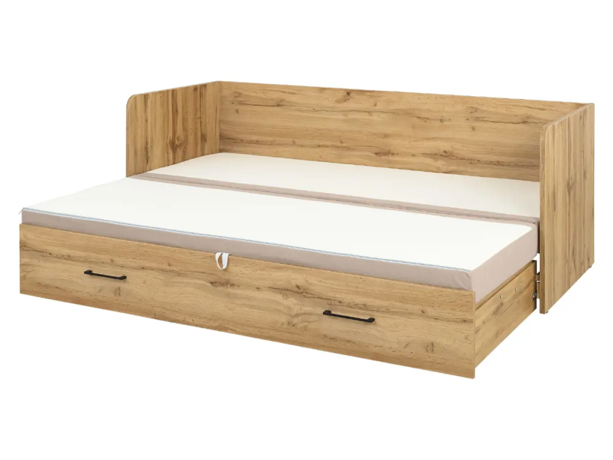 Cama extensible Tetrix roble wotan 80-160x200 con contenedor, colchón y cojines beige