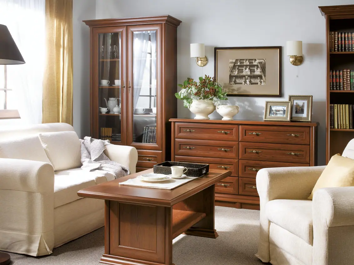 Vitrina Kent con 2 puertas y 2 cajones castaño