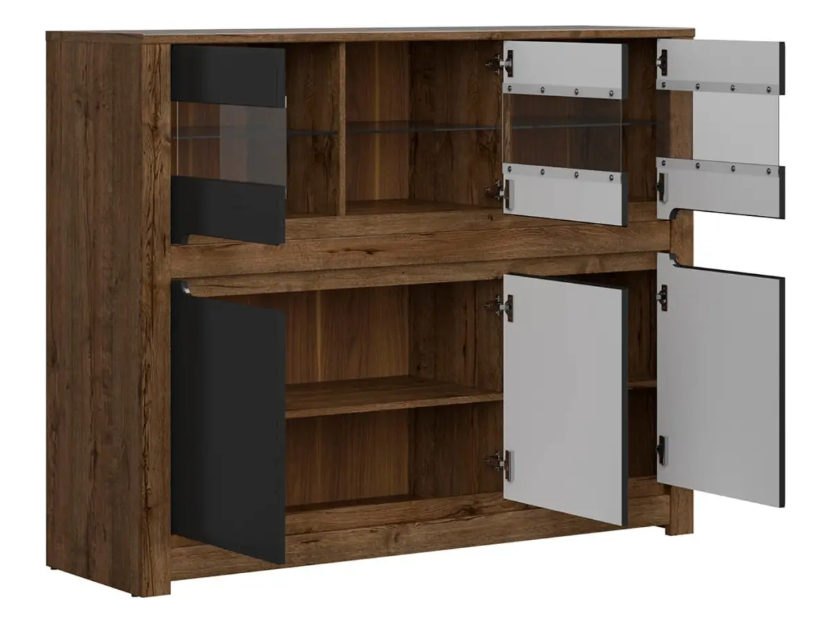 Vitrina Ruso 149 cm con 6 puertas roble april/negro mate