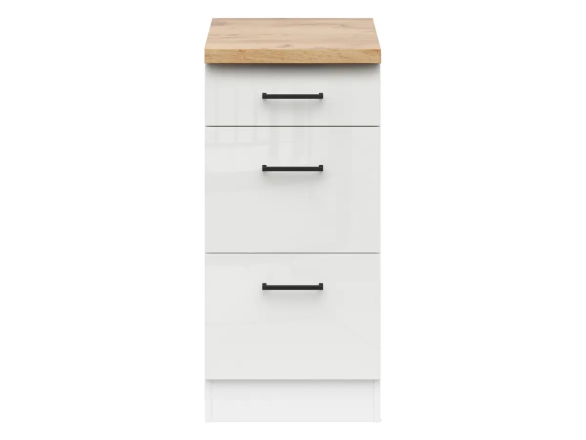 Mueble bajo de cocina Junona Line 40 cm con cajones brillo tiza con encimera