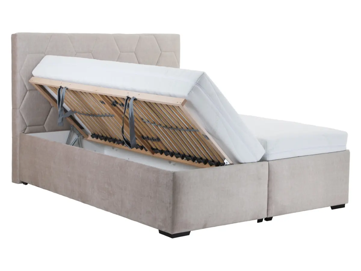 Cama tapizada Bora 160x200 con contenedores y somieres taupe