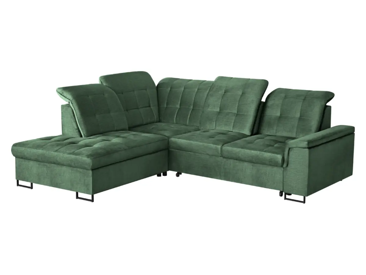 Sofá rinconera izquierdo Aragon extensible con reposacabezas y asiento ajustables verde