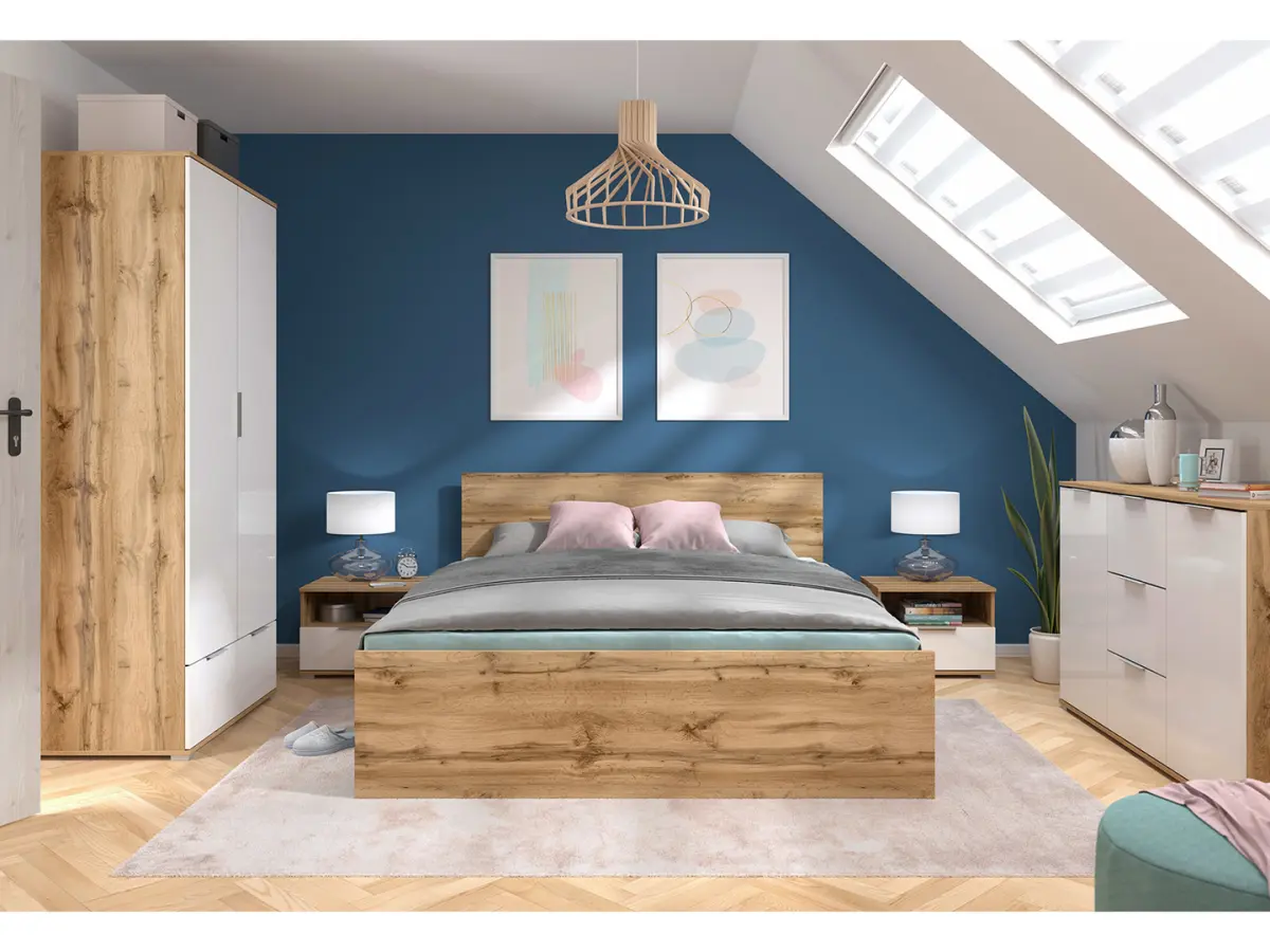 Mesita de noche Zele 50 cm con cajón roble wotan/blanco brillo