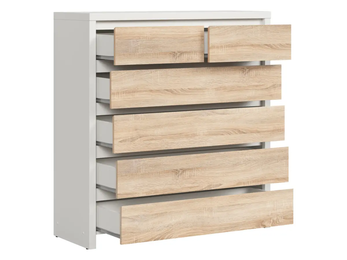Cómoda Kaspian 105 cm con 6 cajones blanco/roble sonoma