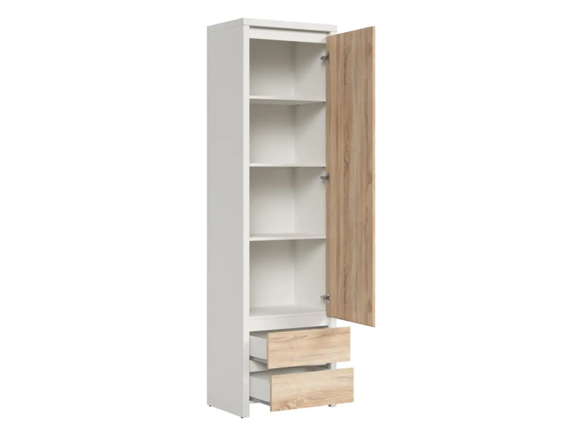 Estantería Kaspian 56 cm con puertas y 2 cajones blanco/roble sonoma