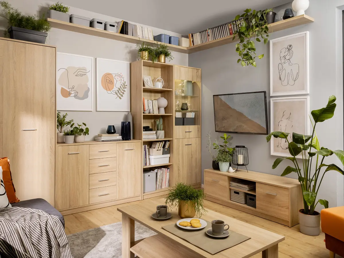 Mueble RTV Nepo Plus 138 cm con 2 puertas y estante roble sonoma