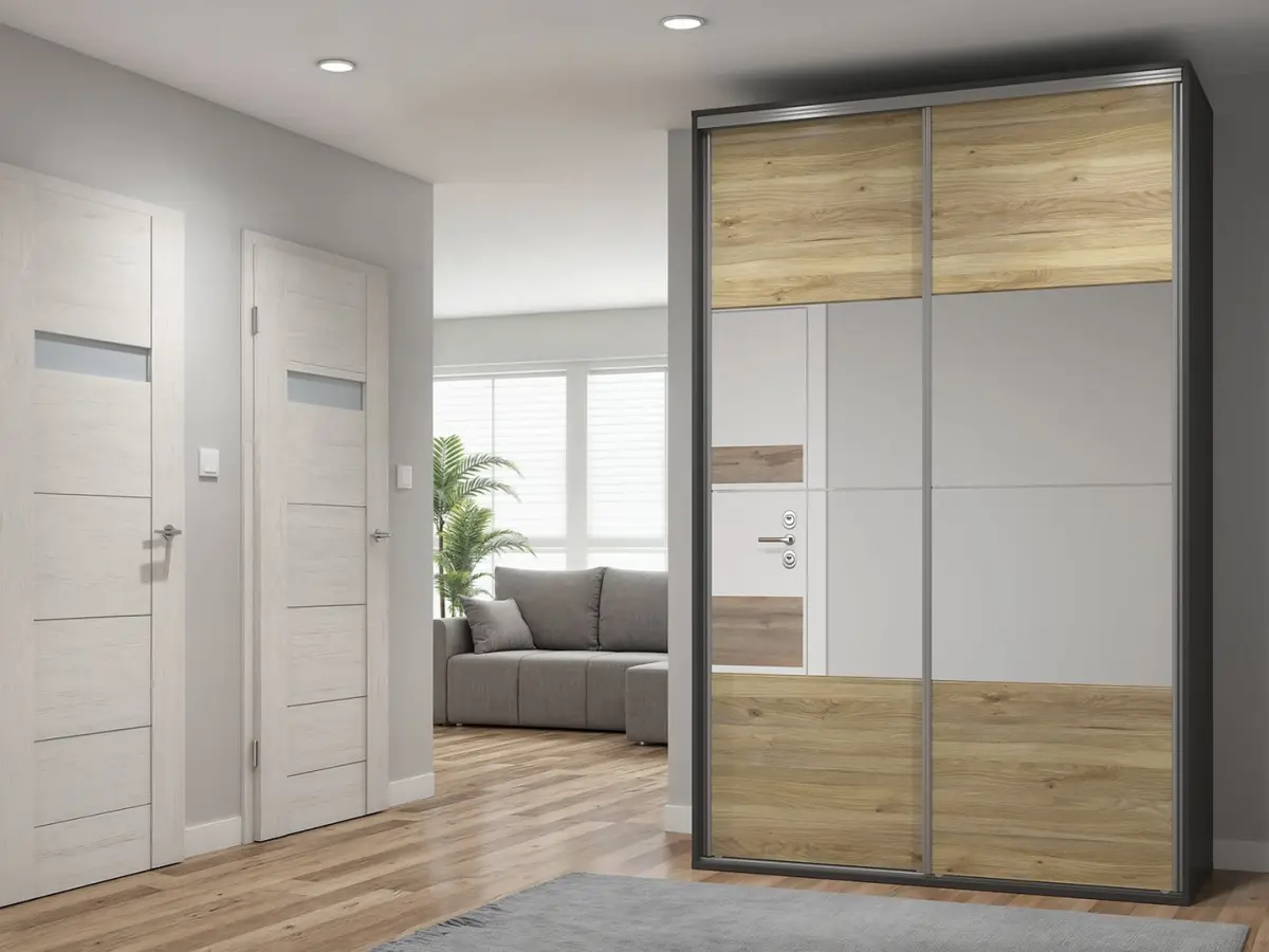 Armario corredero Flex 150 cm con espejo grafito/roble mauvella