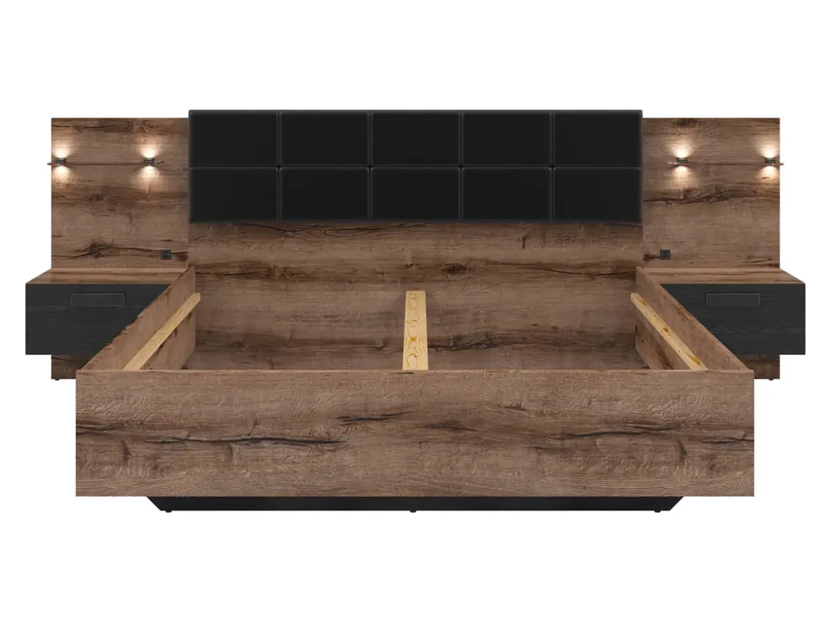 Cama Kassel 180x200 con 2 mesitas de noche roble monastery