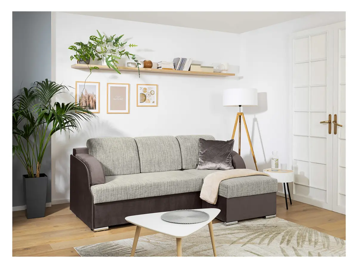 Sofá rinconera universal Merin con función de cama y 2 arcones marrón