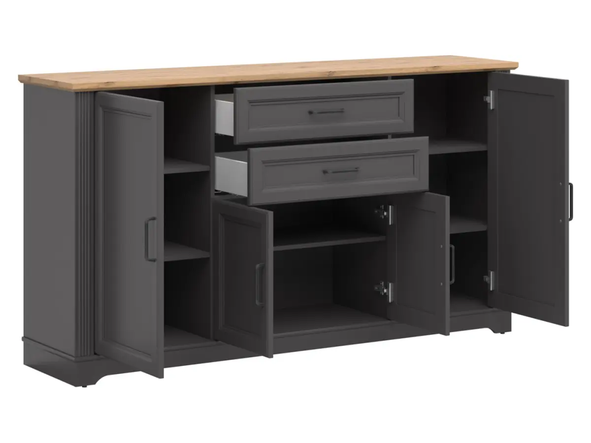 Cómoda Tolmin 180 cm con 4 puertas y 2 cajones grafito/roble artisan