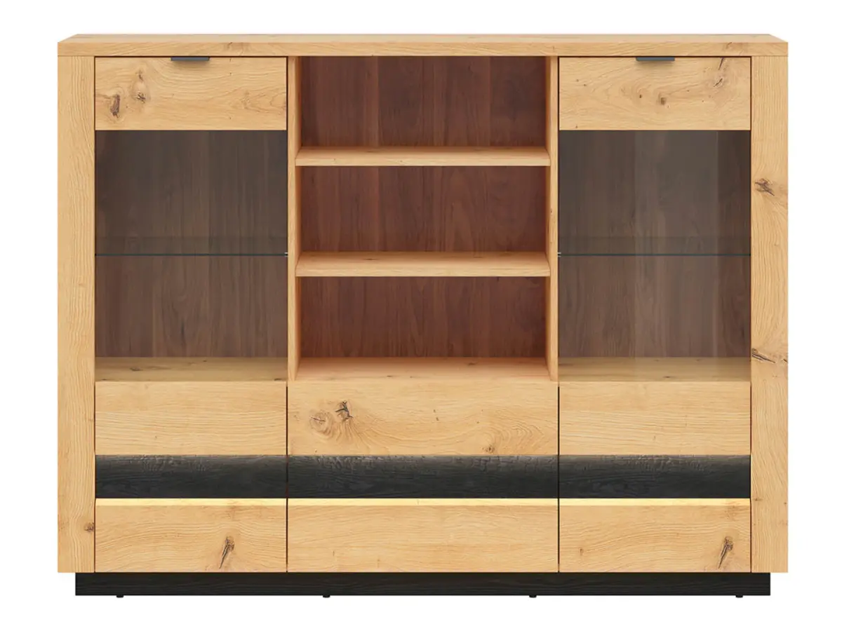 Vitrina Ostia 161 cm con 2 puertas 2 cajones y estantes roble artisan/roble negro