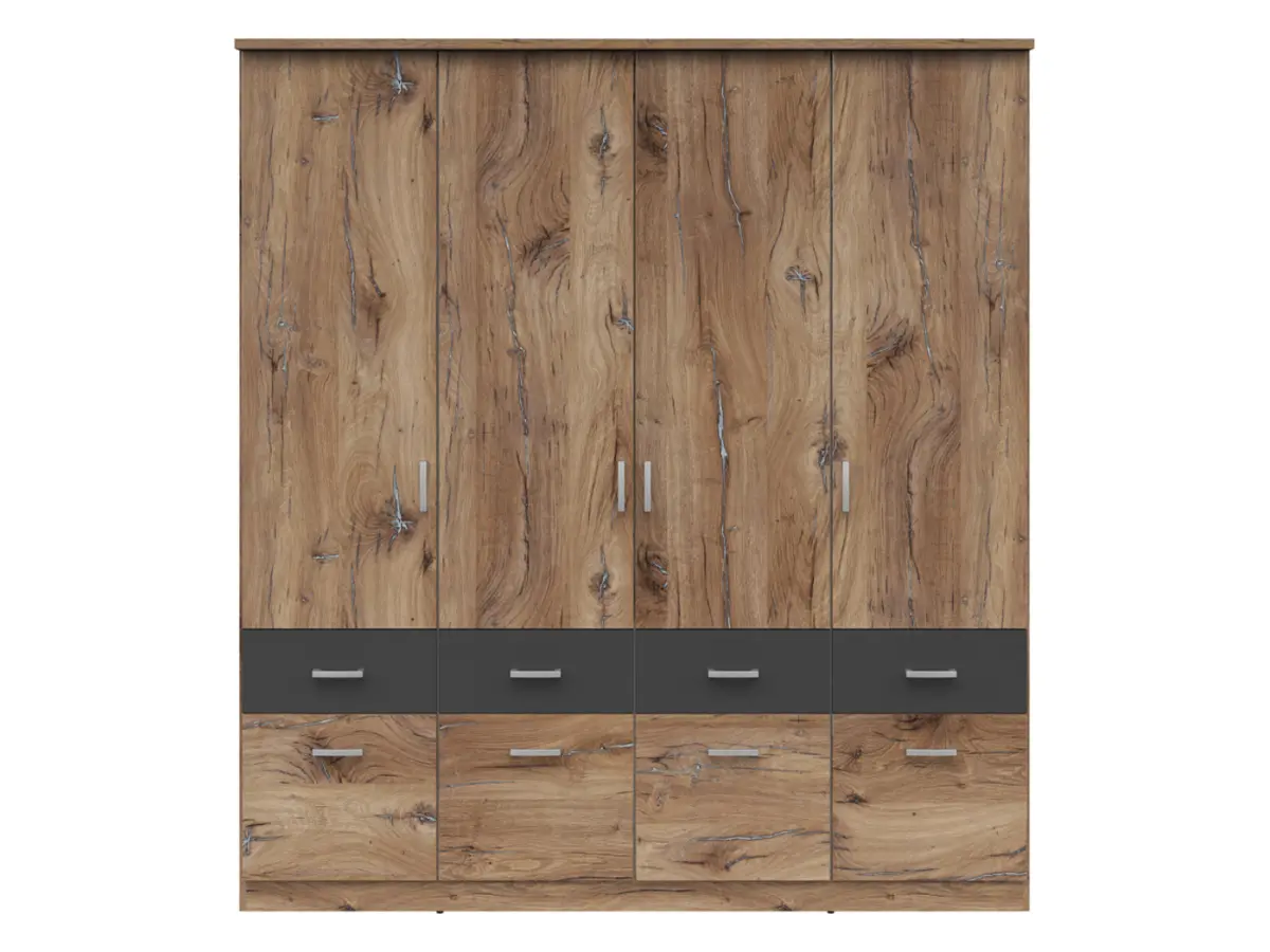 Armario de cuatro puertas Brando-4 181 cm con cajones roble flagstaff oscuro