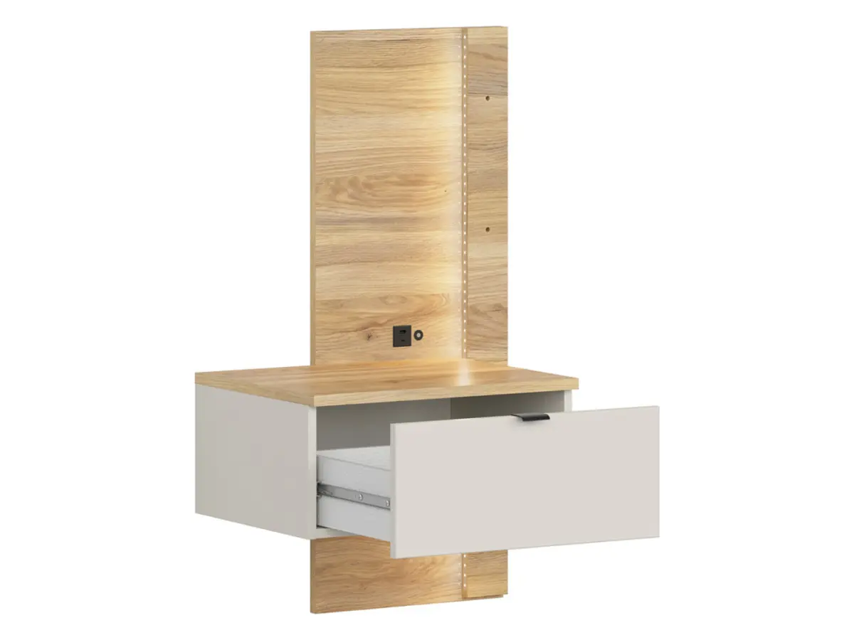 Mesita de noche Glamour 50 izquierda con cajón cachemira/roble mauvella USB LED