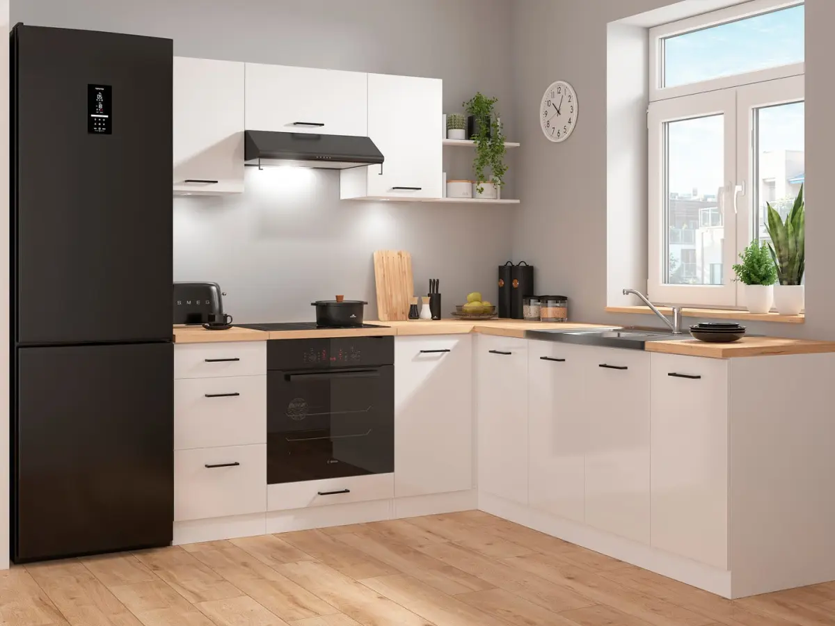 Conjunto de cocina de esquina Junona Line 200x220 brillo tiza sin encimera