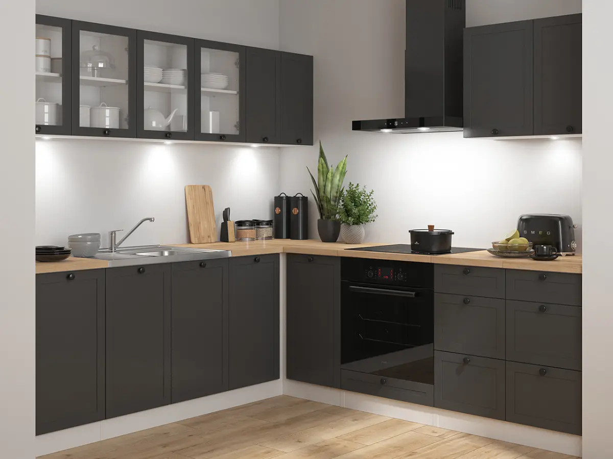 Conjunto de cocina de esquina Junona Line 220x240 grafito con encimera