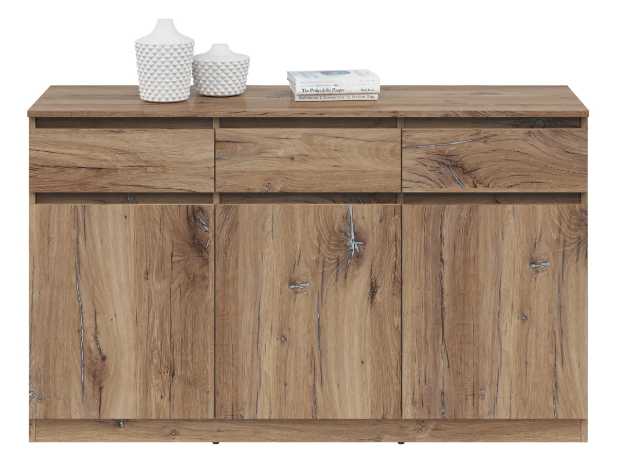 Cómoda Saturn 135 cm con 3 puertas y 3 cajones roble flagstaff oscuro