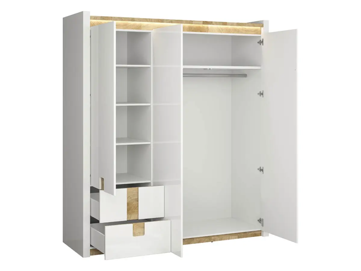 Armario de tres puertas Alameda 180 cm con cajones blanco brillo/roble westminster