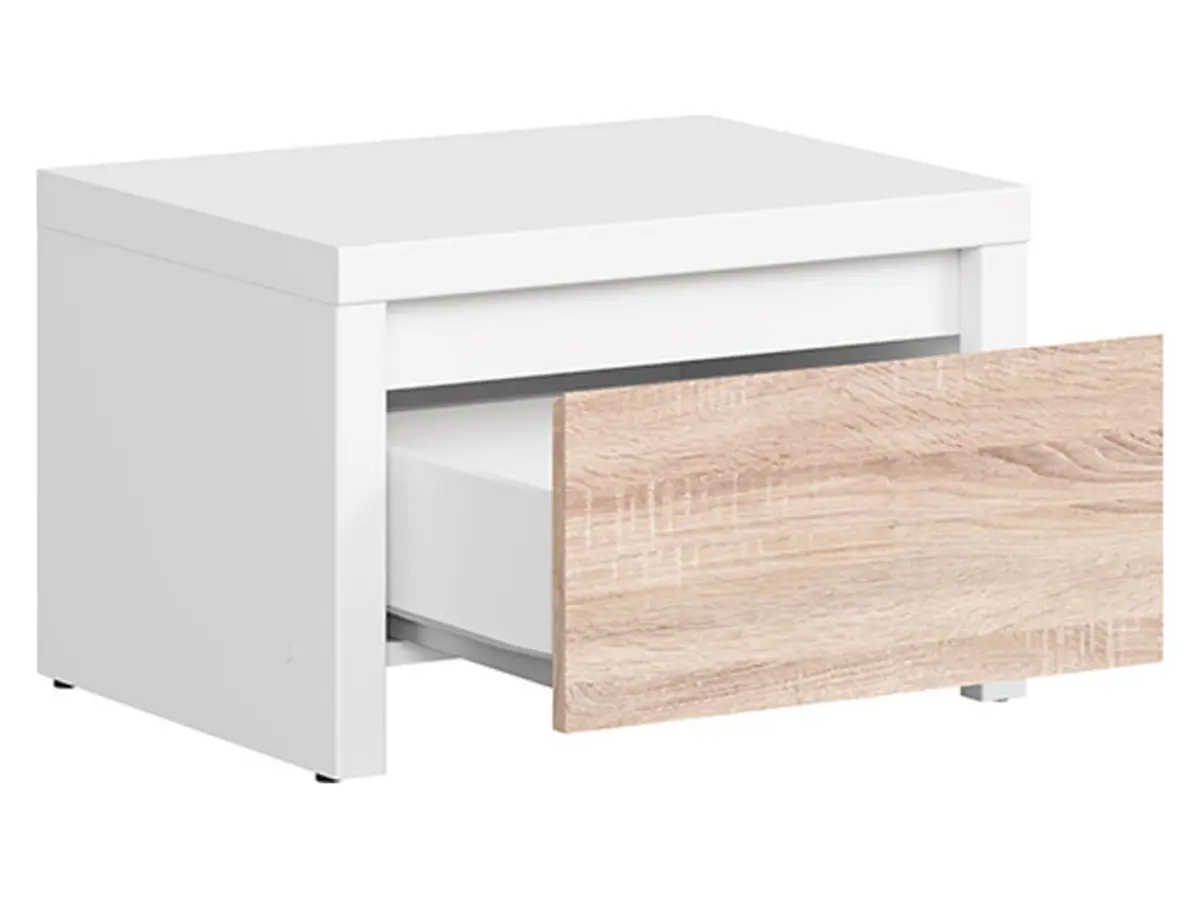 Mesita de noche Kaspian 51 cm con cajón blanco/roble sonoma