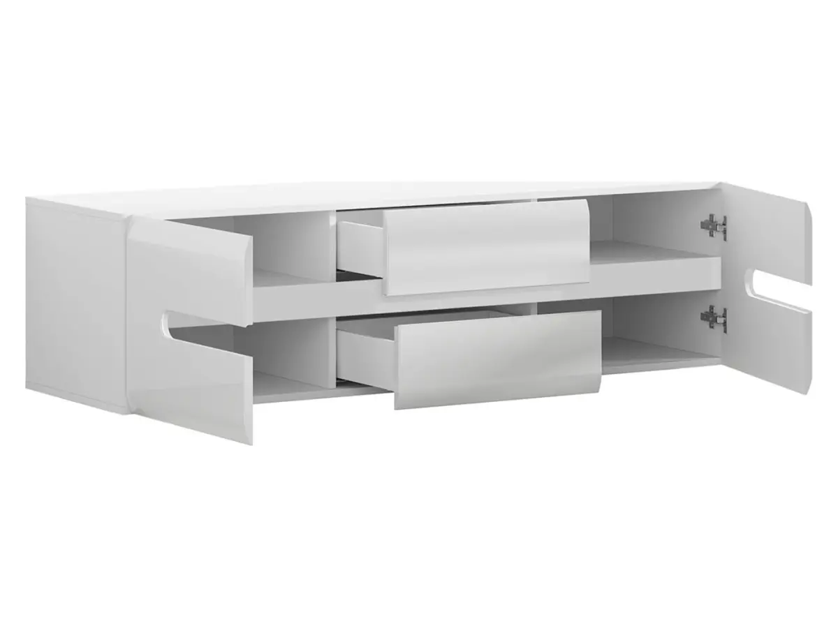 Mueble RTV Azteca Trio 150 cm con 2 puertas y 2 cajones blanco brillo
