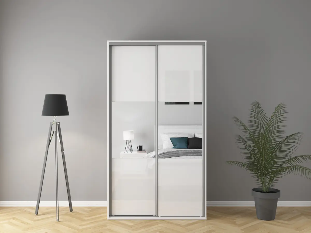 Armario de puertas correderas Flex 120 cm con espejo blanco brillo
