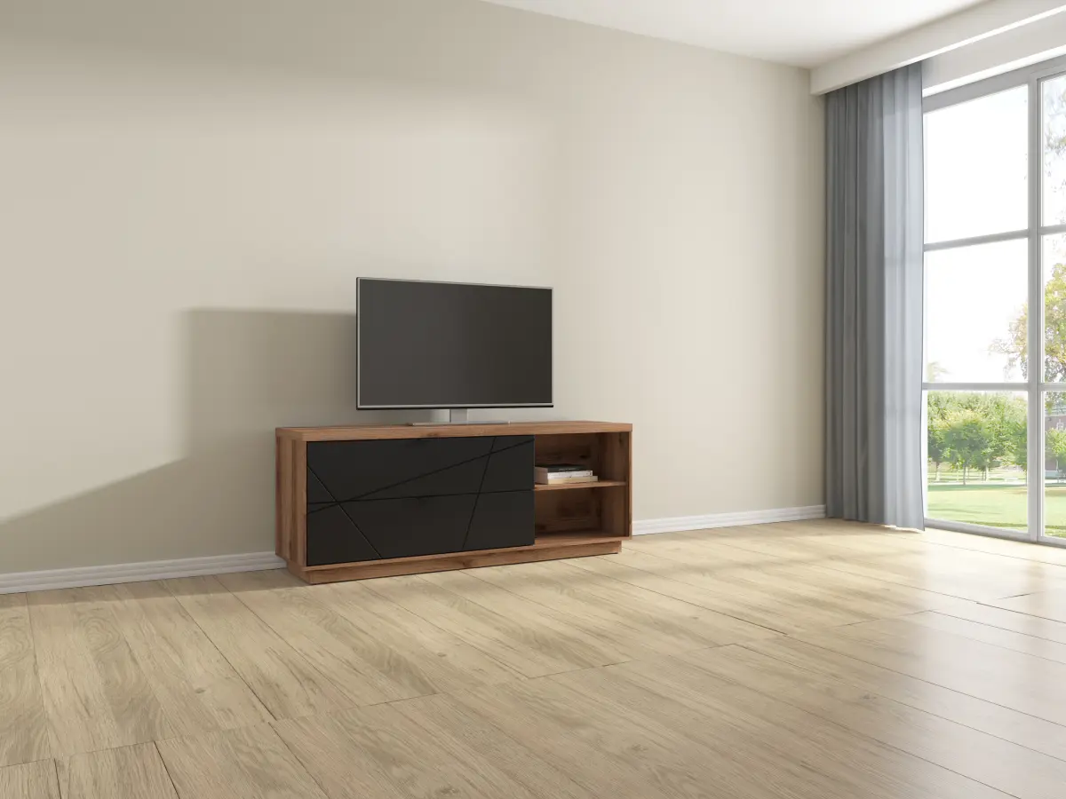 Mueble RTV Forn 156 cm con 2 cajones y estante roble delano oscuro/negro