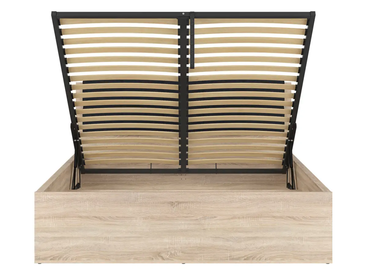Cama Tetrix 160x200 con somier y contenedor roble sonoma
