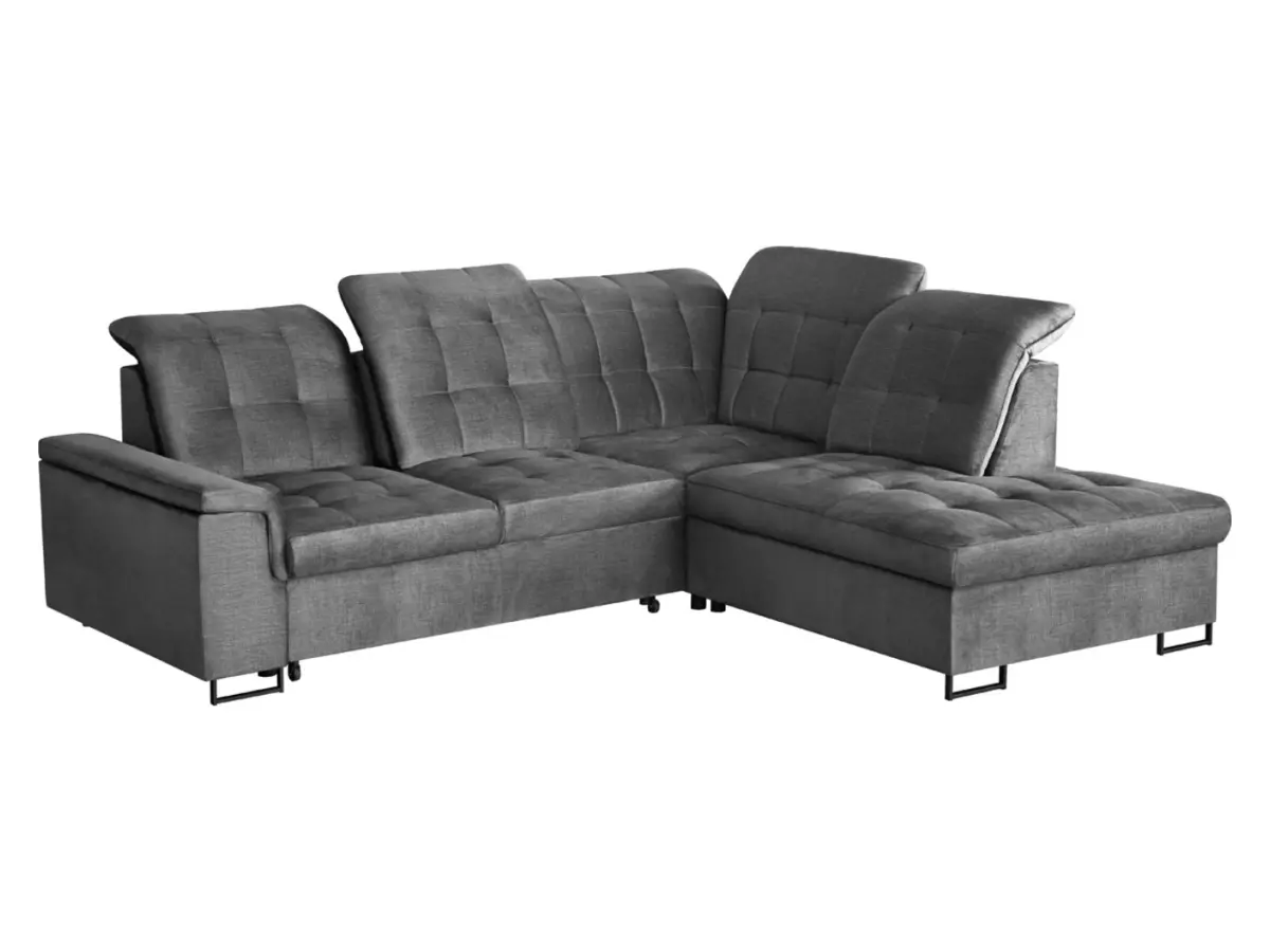 Sofá rinconera derecho Aragon convertible con reposacabezas y asiento regulables gris