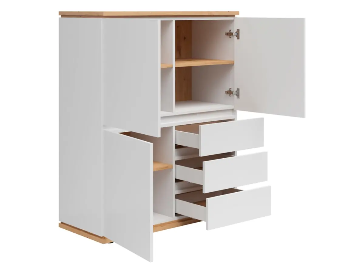 Cómoda Yamael 100 cm con 3 puertas y cajones blanca