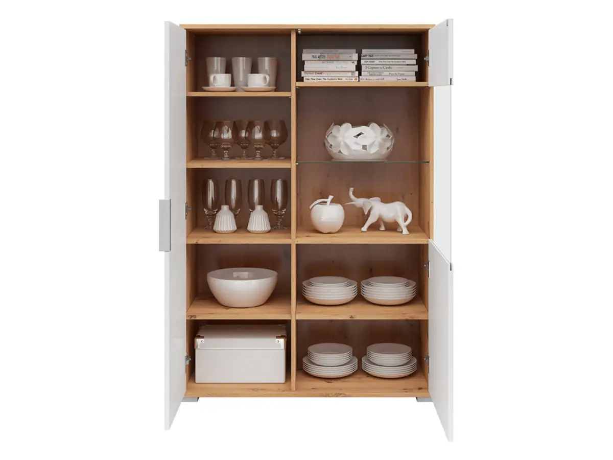 Display cabinet Zele 90 cm with 2 doors artisan oak/white gloss