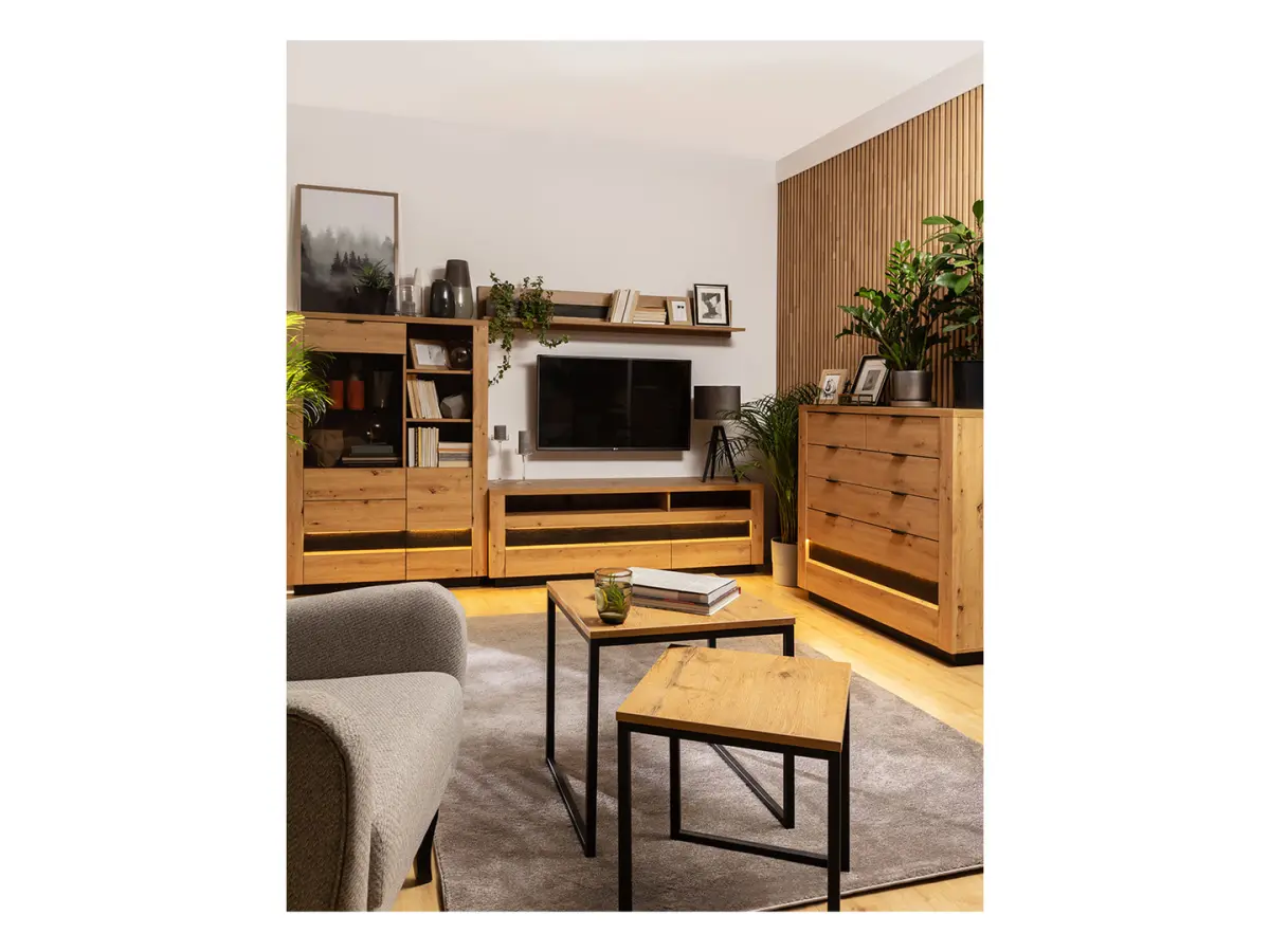 Mueble RTV Ostia 161 cm con 2 cajones y un estante roble artisan