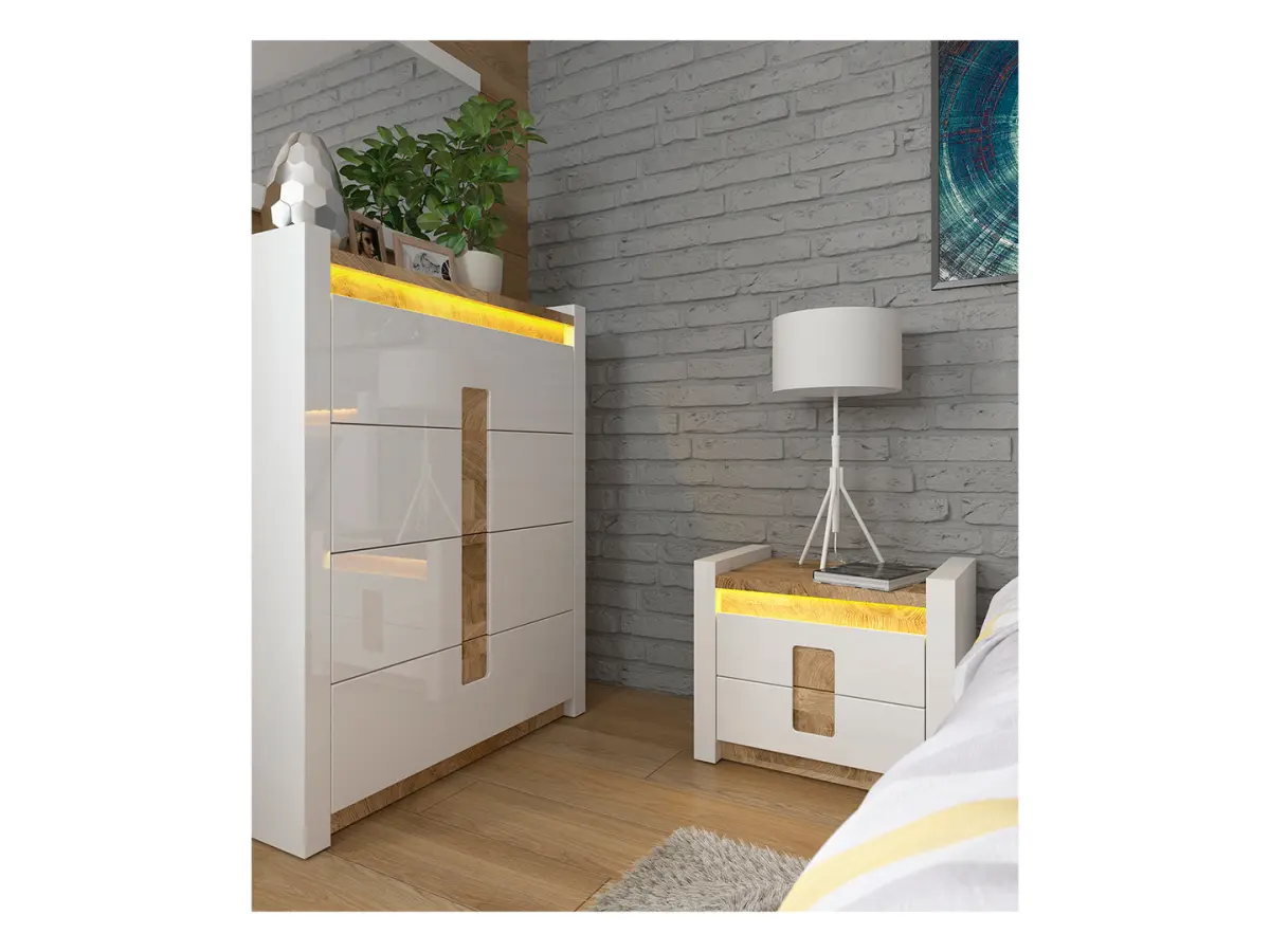 Cómoda Alameda 97 cm con 4 cajones blanco brillo/roble westminster