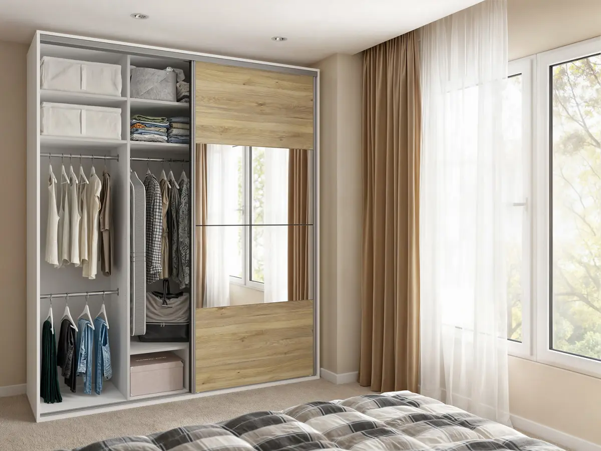 Armario de puertas correderas Flex 200 cm con espejo blanco/roble mauvella