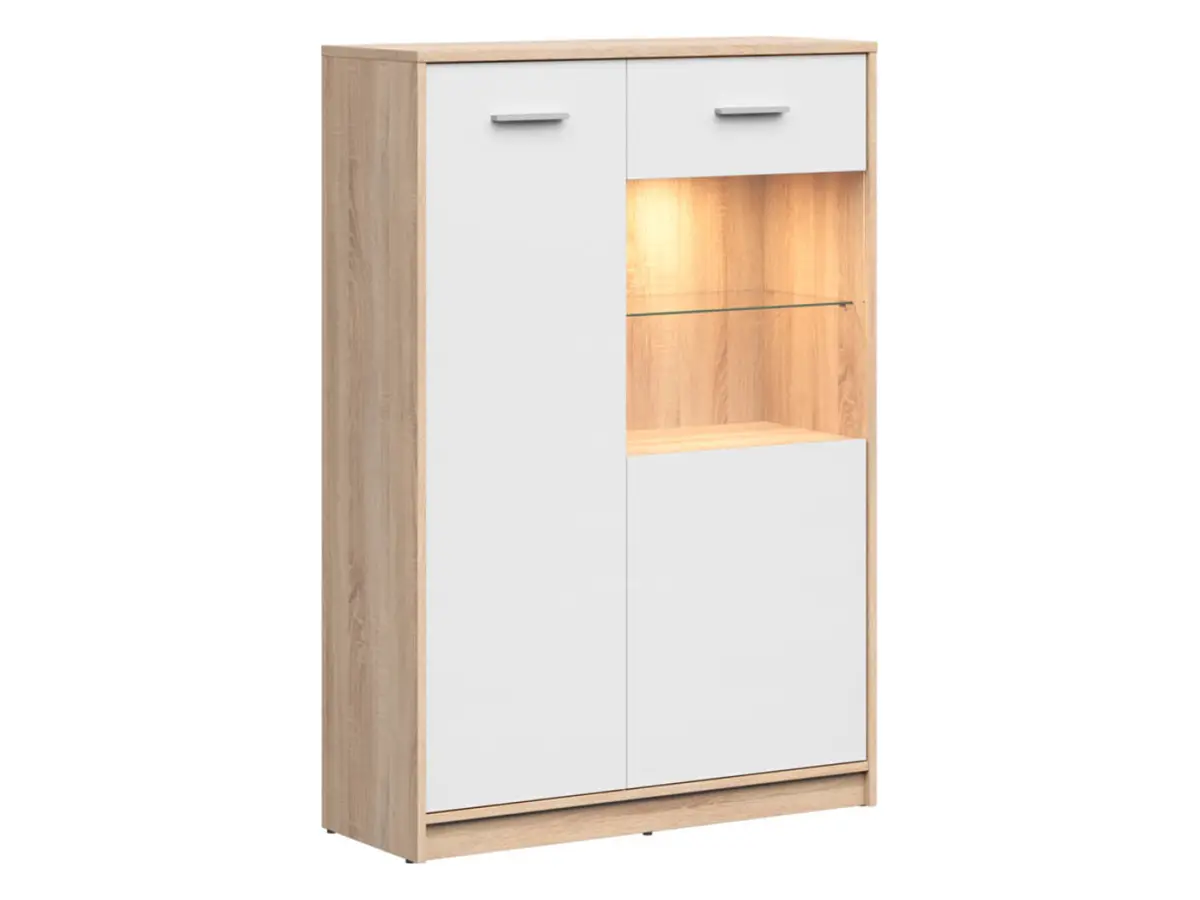 Vitrina Nepo Plus 90 cm con 2 puertas roble sonoma/blanco