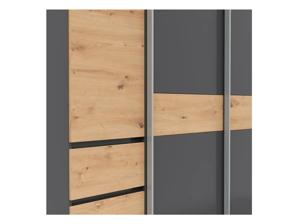 Armario de puertas correderas Fabio 215 cm con cajones grafito/roble artisan